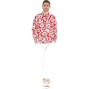imageHawaii Hangover Mens Hawaiian Long Sleeve Shirt Aloha Shirt Flamingo in Love WhiteVintage Classic Hibiscus  Red