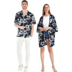imageMatchable Couple Hawaiian Luau Shirt or Kimono in Midnight BloomMen Midnight Bloom