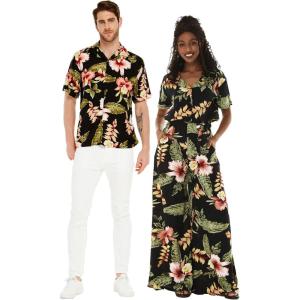 imageMatchable Couple Hawaiian Luau Shirt or Wide Legged with Pockets Jumpsuit in Rafelsia BlackMen Rafelsia Black