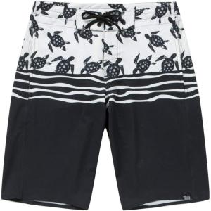 imageMens Spandex Hawaiian Beach Board Shorts with Zipped Pocket in Classic Hibiscus PrintHonu Turtles in Black