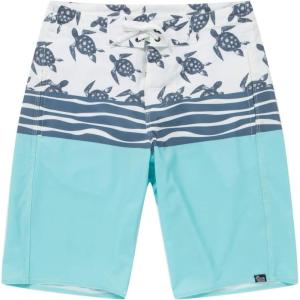 imageMens Spandex Hawaiian Beach Board Shorts with Zipped Pocket in Classic Hibiscus PrintHonu Turtles in Turquoise