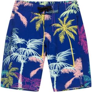 imageMens Spandex Hawaiian Beach Board Shorts with Zipped Pocket in Crayon PalmsCrayon Palms in Navy