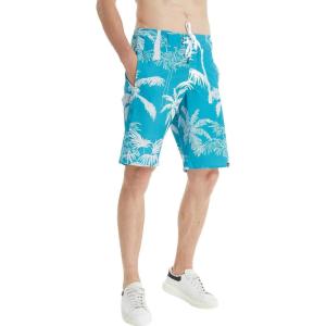imageMens Spandex Hawaiian Beach Board Shorts with Zipped Pocket in Crayon PalmsGray Palms in Turquoise