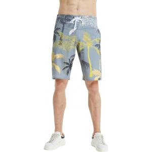 imageMens Spandex Hawaiian Beach Board Shorts with Zipped Pocket in Crayon PalmsYellow Palms in Gray