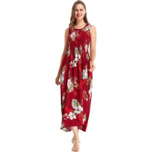 imageWomens Hawaiian Maxi Tank Elastic Luau Dress Pineapple GardenPineapple Garden Burgundy