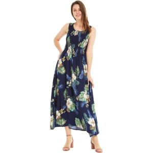 imageWomens Hawaiian Maxi Tank Elastic Luau Dress Pineapple GardenPineapple Garden Navy