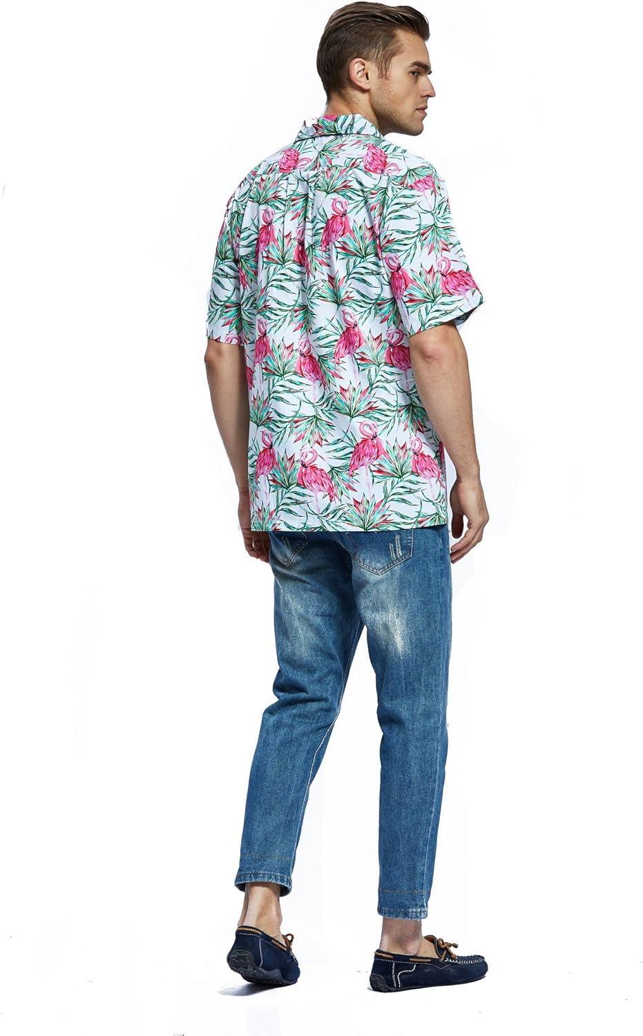 imageHawaii Hangover Mens Hawaiian Shirt Aloha Shirt Floral Edge in Assorted ColorsFlamingo in Love White