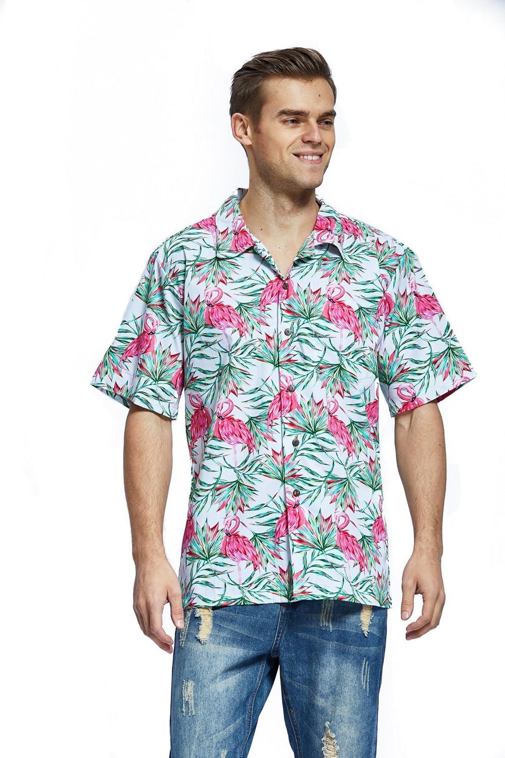 imageHawaii Hangover Mens Hawaiian Shirt Aloha Shirt Floral Edge in Assorted ColorsFlamingo in Love White