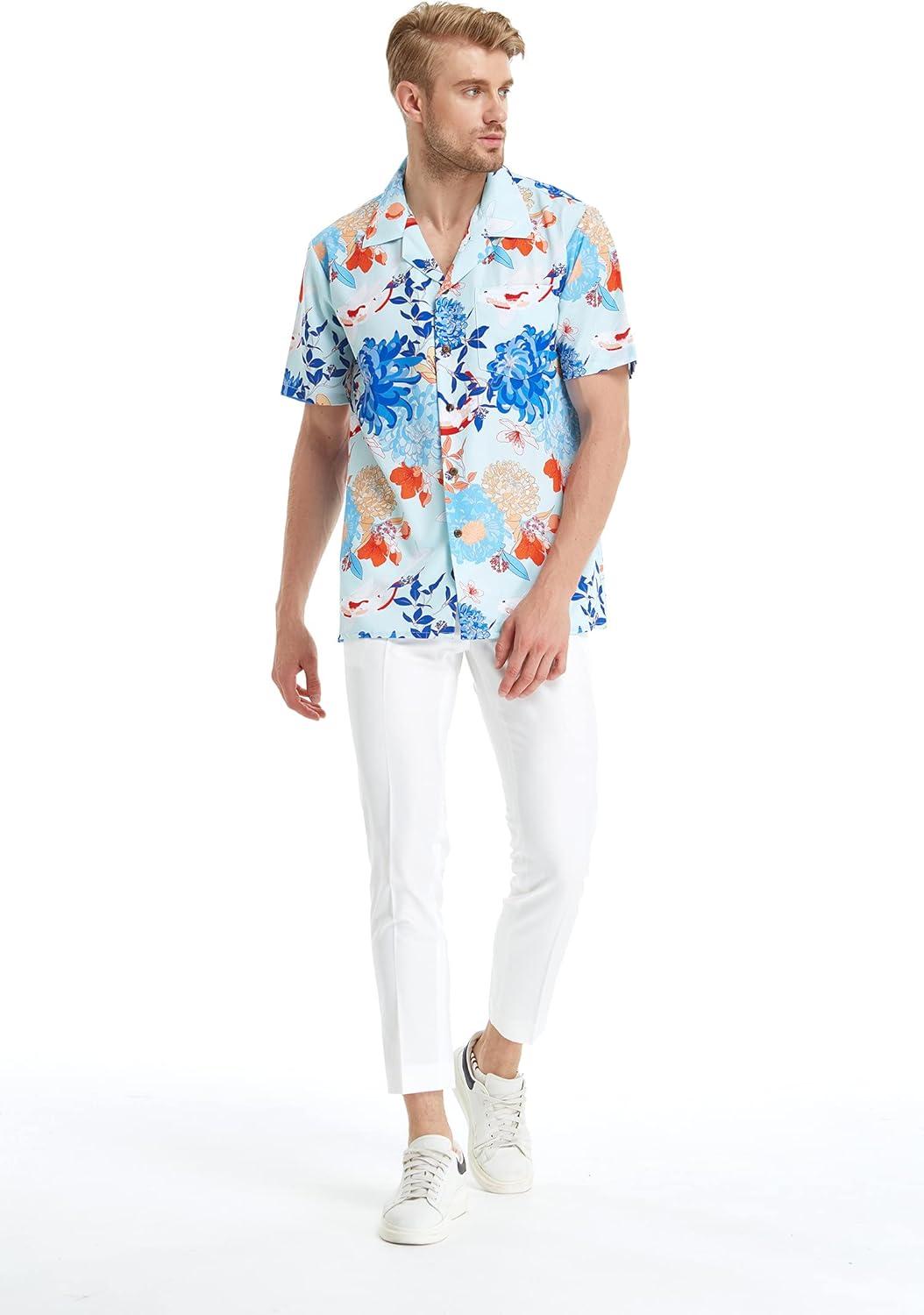 imageHawaii Hangover Mens Hawaiian Shirt Aloha Shirt Floral Edge in Assorted ColorsFlowering Koi Blue