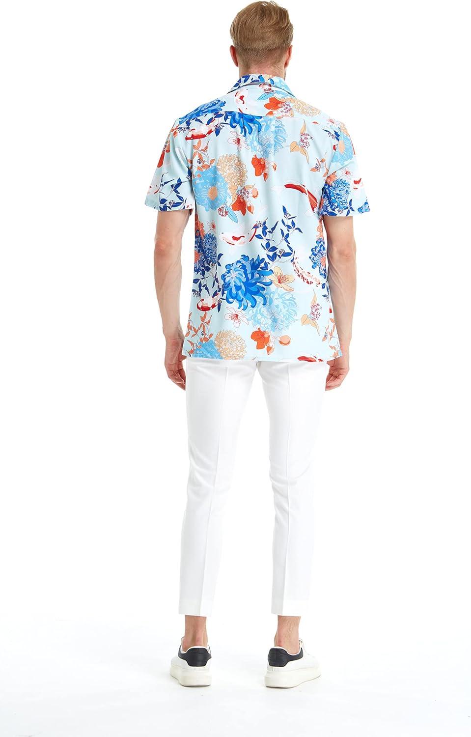 imageHawaii Hangover Mens Hawaiian Shirt Aloha Shirt Floral Edge in Assorted ColorsFlowering Koi Blue