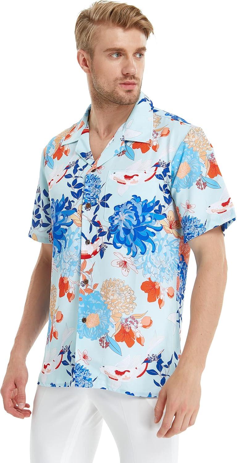 imageHawaii Hangover Mens Hawaiian Shirt Aloha Shirt Floral Edge in Assorted ColorsFlowering Koi Blue