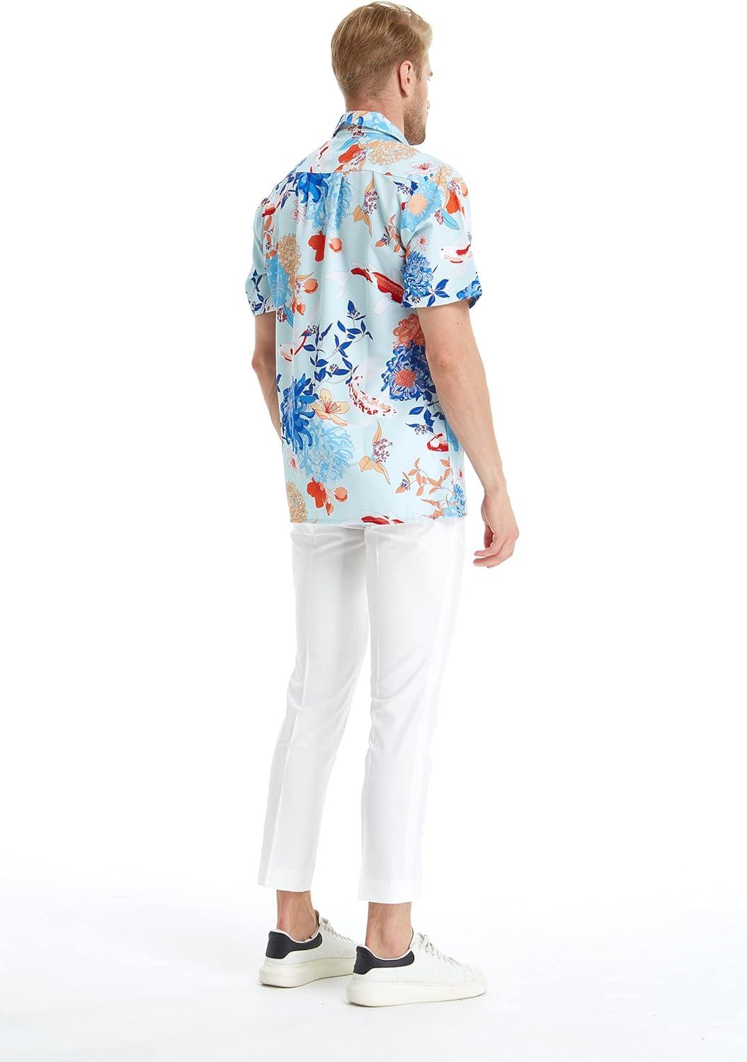 imageHawaii Hangover Mens Hawaiian Shirt Aloha Shirt Floral Edge in Assorted ColorsFlowering Koi Blue