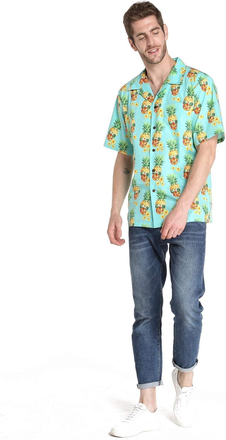 imageHawaii Hangover Mens Hawaiian Shirt Aloha Shirt Floral Edge in Assorted ColorsHalloween Pineapple Skull With Sunglasses