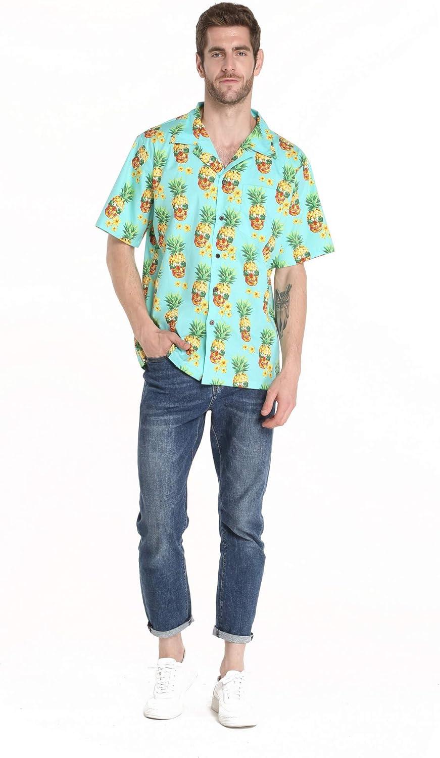 imageHawaii Hangover Mens Hawaiian Shirt Aloha Shirt Floral Edge in Assorted ColorsHalloween Pineapple Skull With Sunglasses