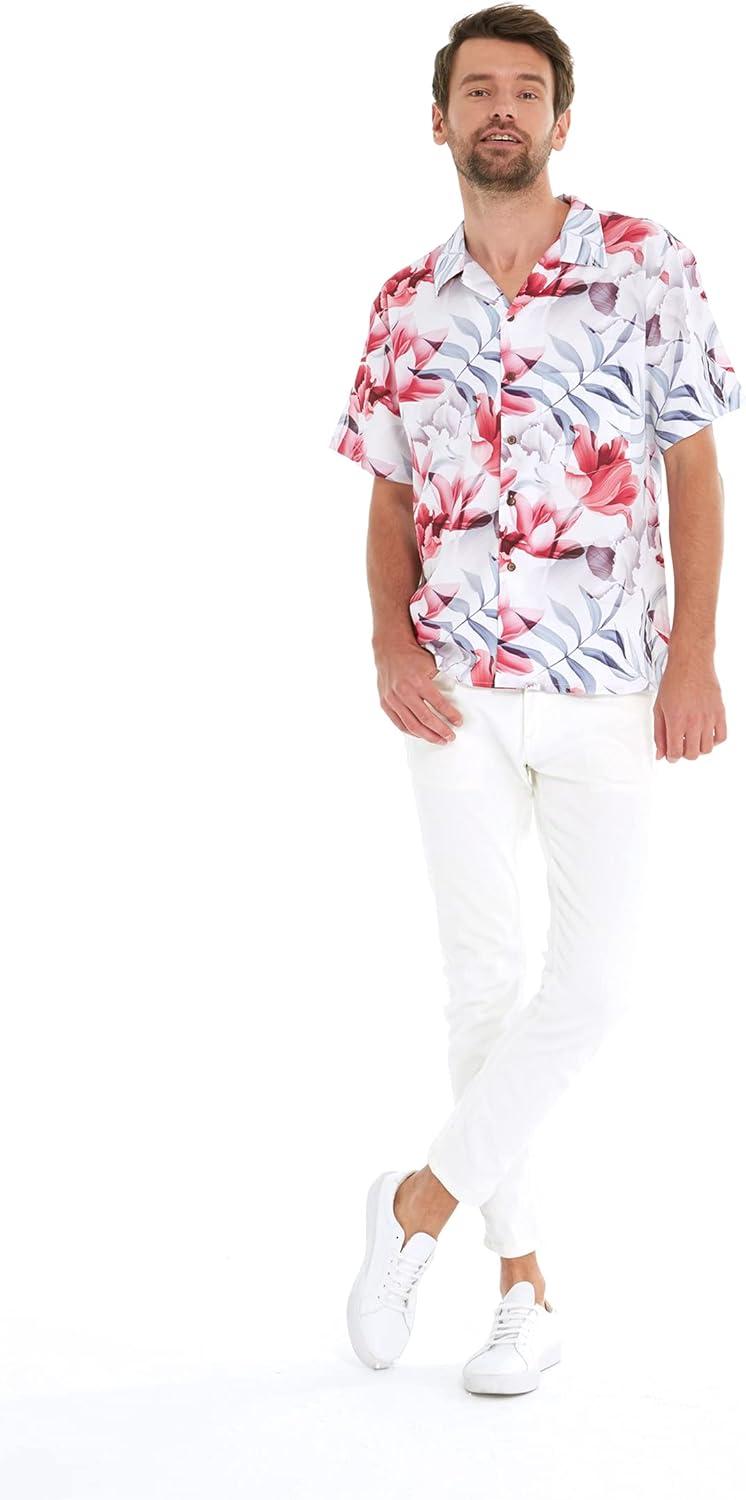imageHawaii Hangover Mens Hawaiian Shirt Aloha Shirt Floral Edge in Assorted ColorsMisty Lotus White
