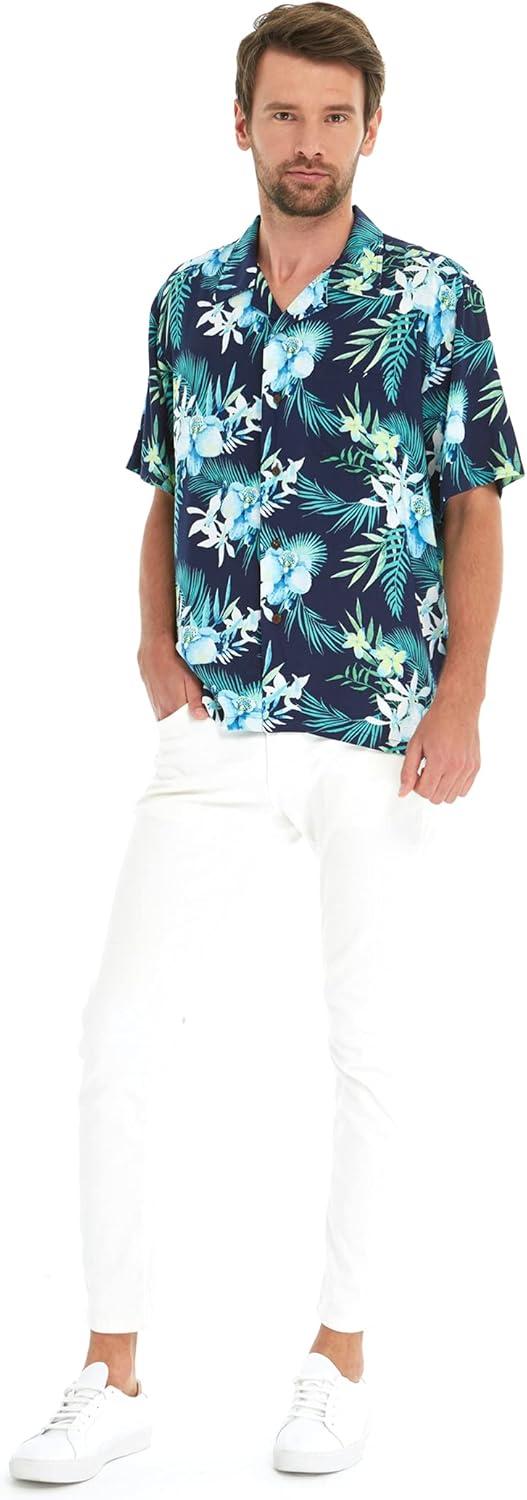 imageHawaii Hangover Mens Hawaiian Shirt Aloha Shirt Floral Edge in Assorted ColorsOrchid Breeze Navy
