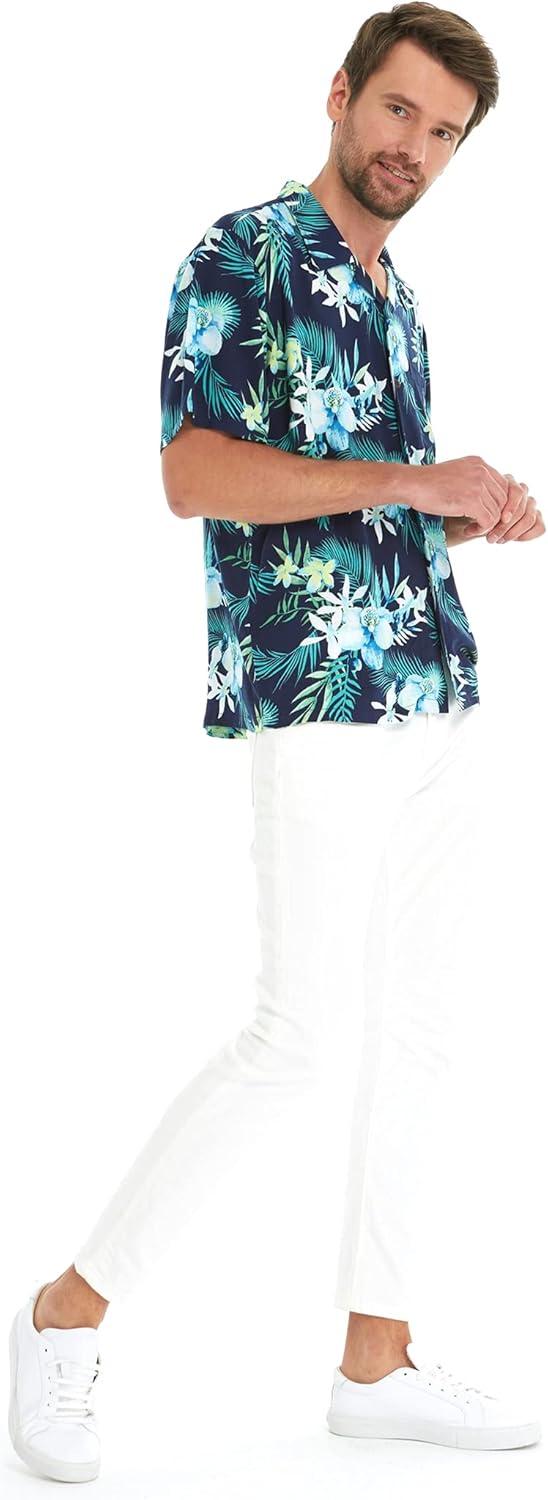 imageHawaii Hangover Mens Hawaiian Shirt Aloha Shirt Floral Edge in Assorted ColorsOrchid Breeze Navy