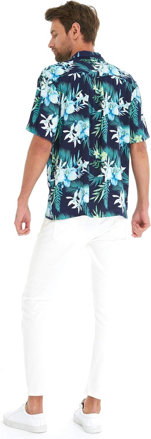 imageHawaii Hangover Mens Hawaiian Shirt Aloha Shirt Floral Edge in Assorted ColorsOrchid Breeze Navy