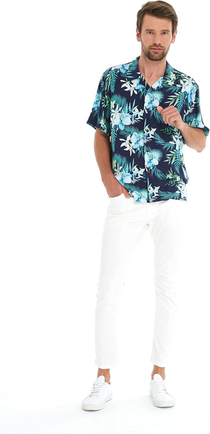 imageHawaii Hangover Mens Hawaiian Shirt Aloha Shirt Floral Edge in Assorted ColorsOrchid Breeze Navy