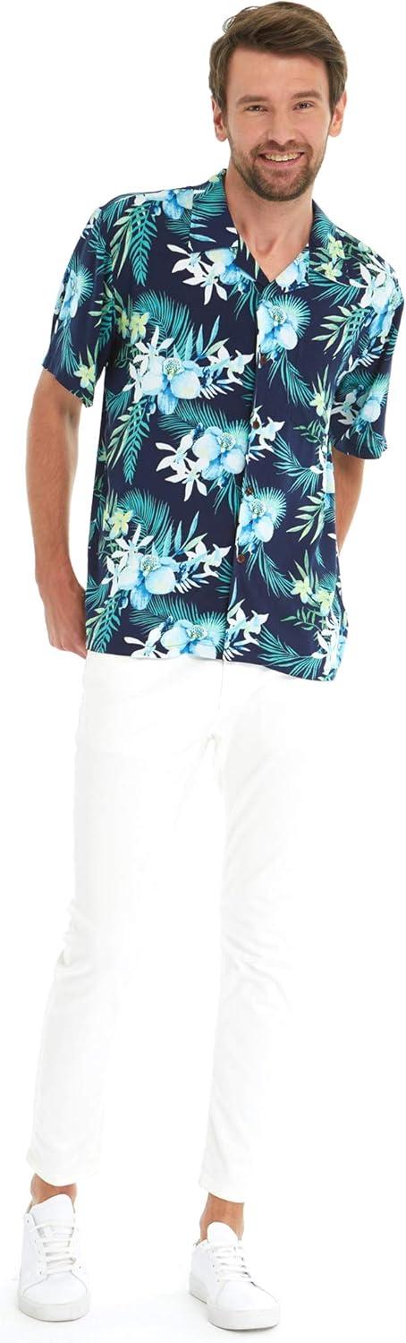 imageHawaii Hangover Mens Hawaiian Shirt Aloha Shirt Floral Edge in Assorted ColorsOrchid Breeze Navy