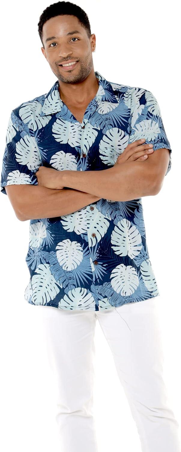 imageHawaii Hangover Mens Hawaiian Shirt Aloha Shirt Floral Edge in Assorted ColorsPacific Palm Navy