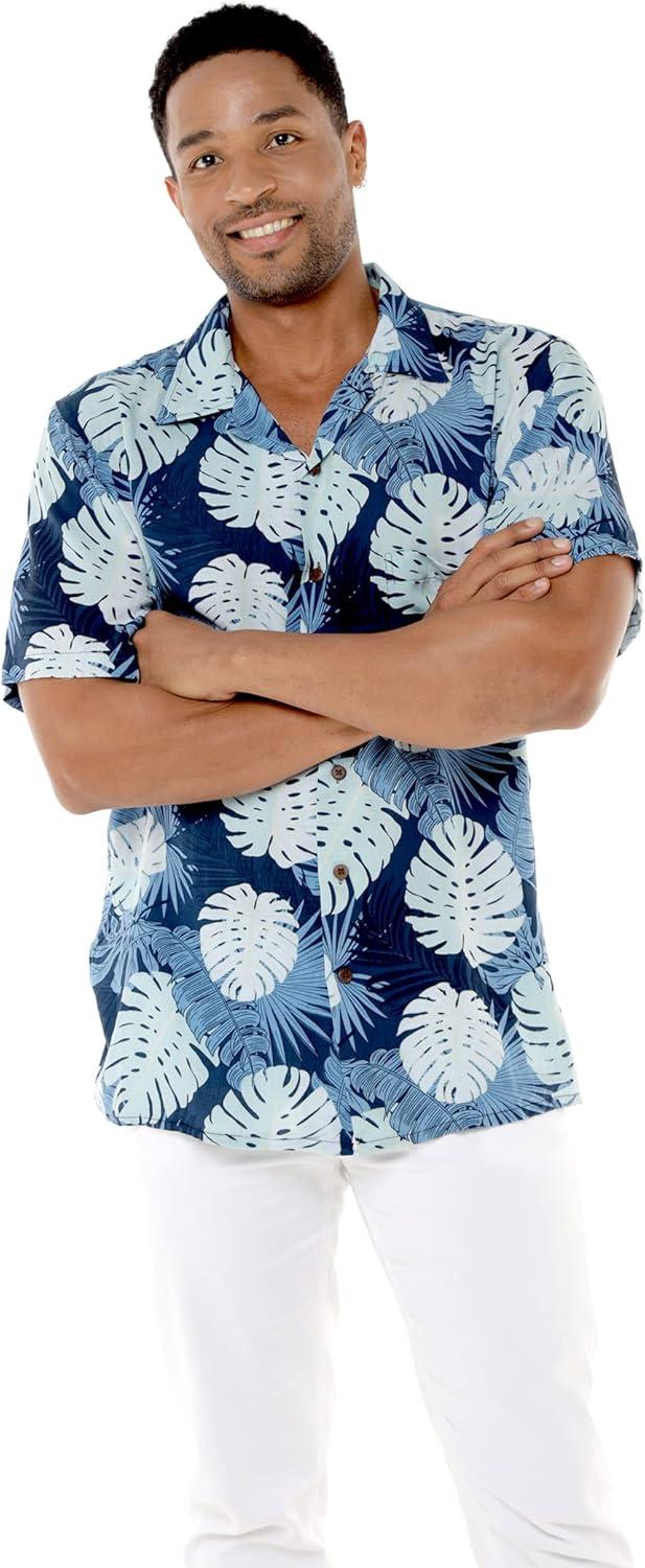 imageHawaii Hangover Mens Hawaiian Shirt Aloha Shirt Floral Edge in Assorted ColorsPacific Palm Navy