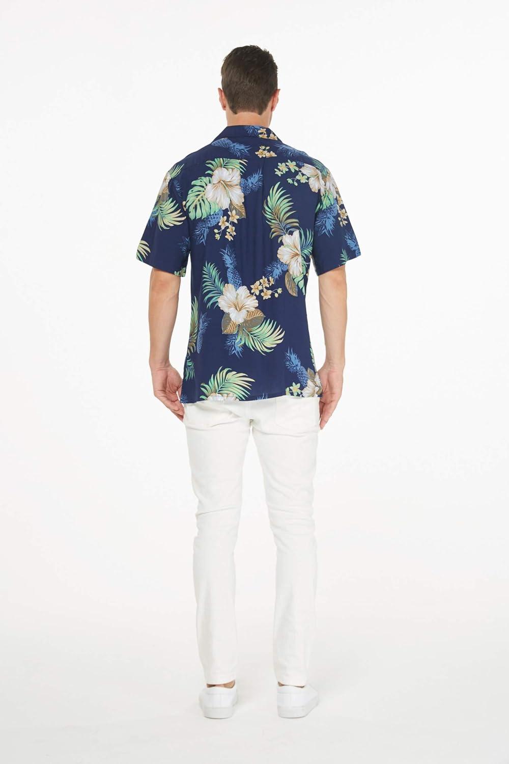 imageHawaii Hangover Mens Hawaiian Shirt Aloha Shirt Floral Edge in Assorted ColorsPineapple Garden Navy