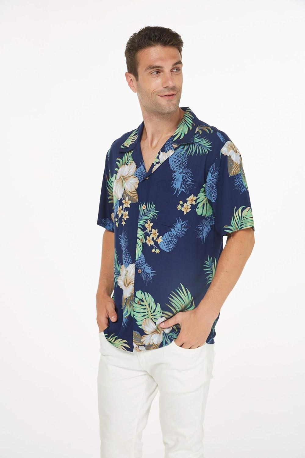 imageHawaii Hangover Mens Hawaiian Shirt Aloha Shirt Floral Edge in Assorted ColorsPineapple Garden Navy