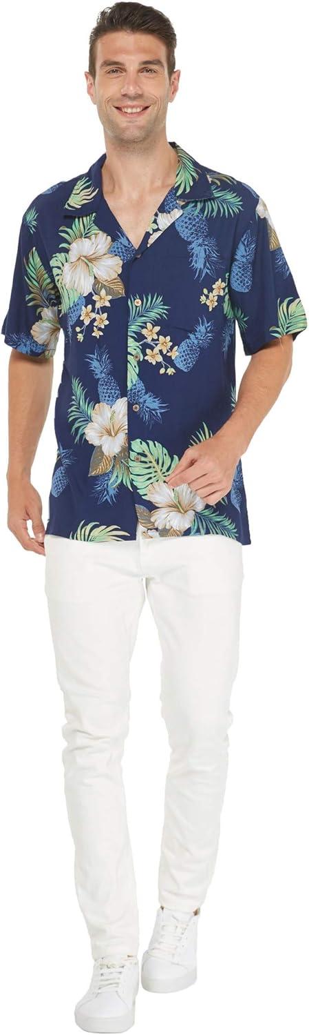 imageHawaii Hangover Mens Hawaiian Shirt Aloha Shirt Floral Edge in Assorted ColorsPineapple Garden Navy
