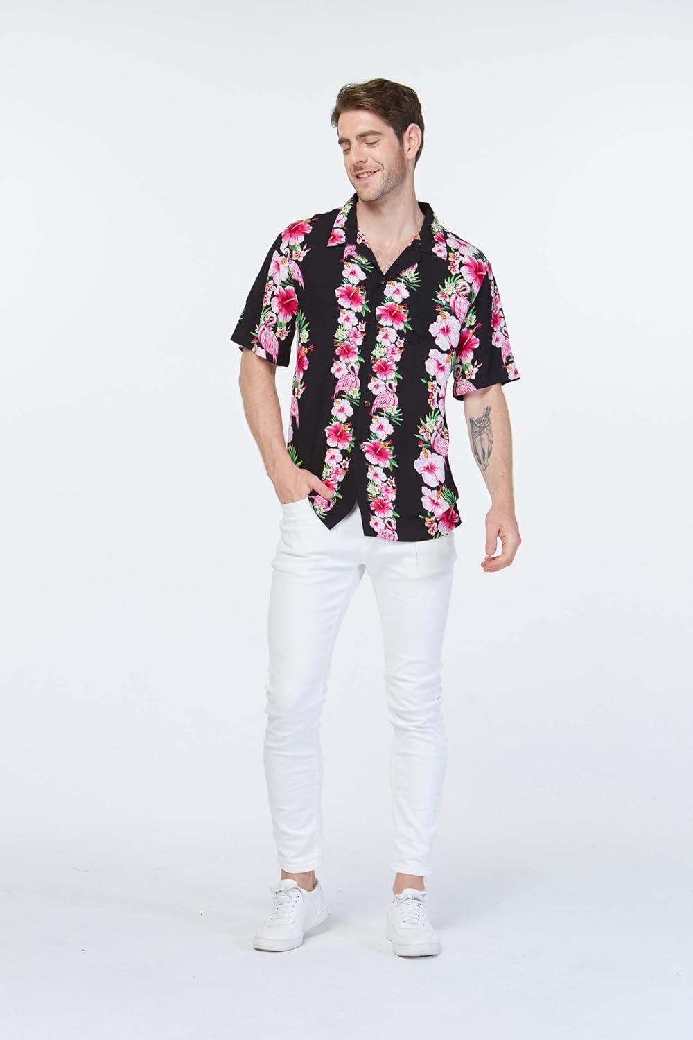 imageHawaii Hangover Mens Hawaiian Shirt Aloha Shirt Floral Edge in Assorted ColorsPink Black Hibiscus Vine
