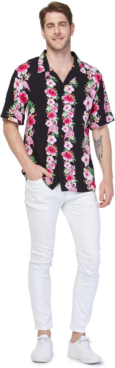 imageHawaii Hangover Mens Hawaiian Shirt Aloha Shirt Floral Edge in Assorted ColorsPink Black Hibiscus Vine