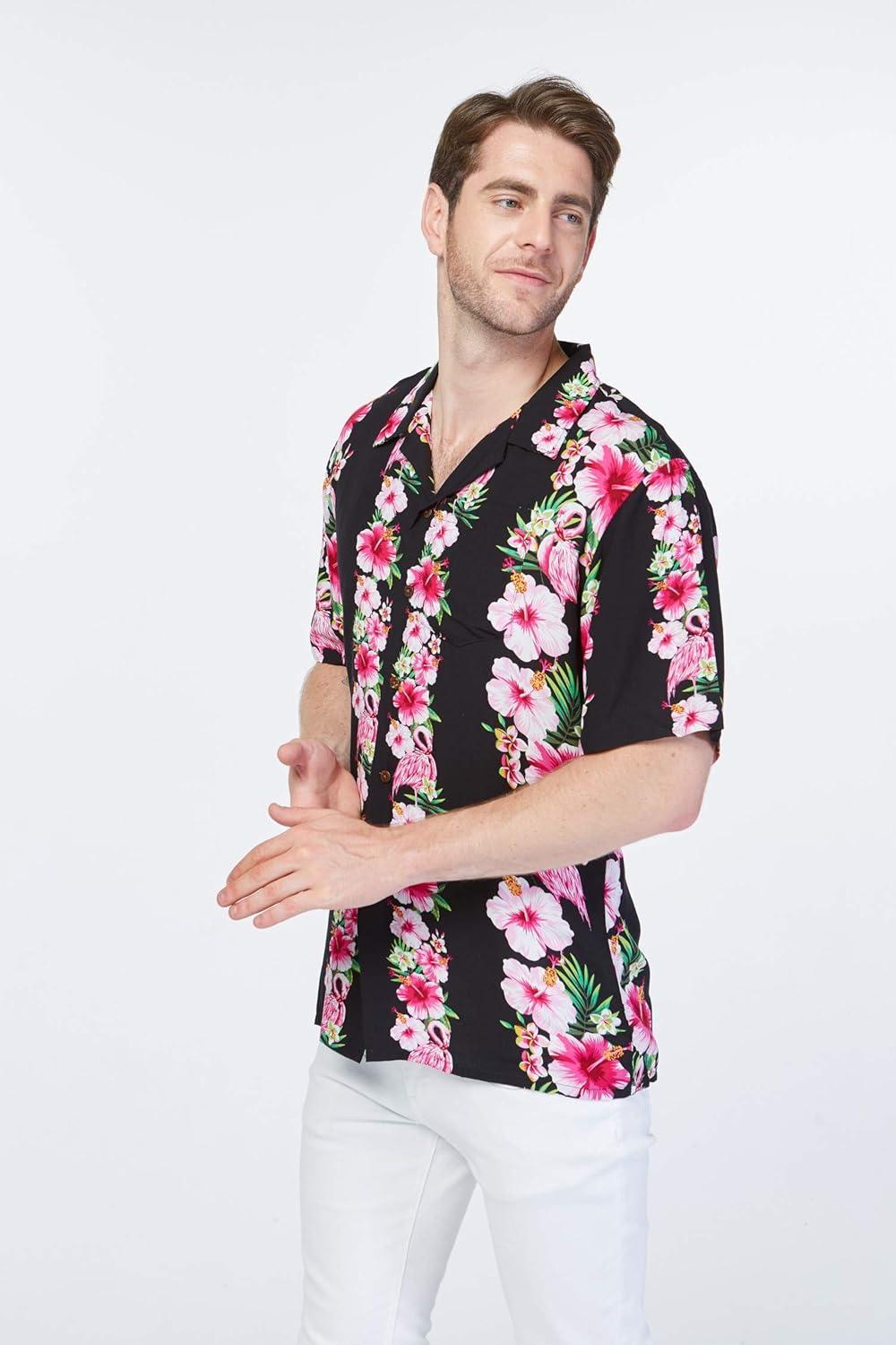 imageHawaii Hangover Mens Hawaiian Shirt Aloha Shirt Floral Edge in Assorted ColorsPink Black Hibiscus Vine