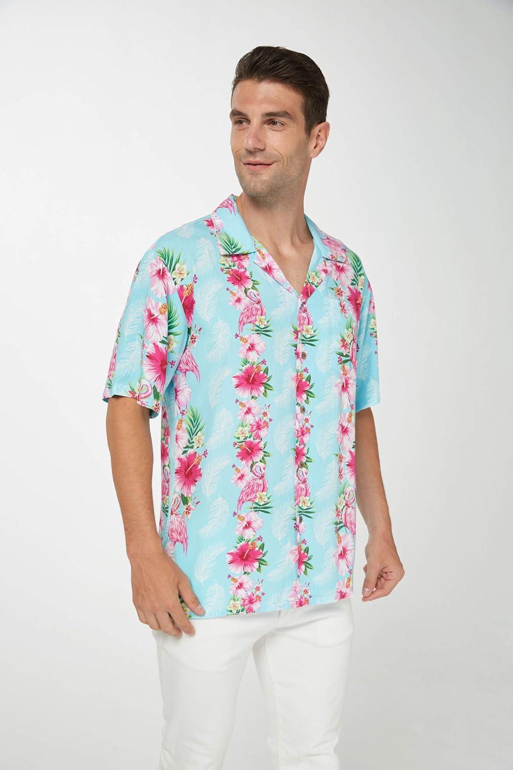 imageHawaii Hangover Mens Hawaiian Shirt Aloha Shirt Floral Edge in Assorted ColorsPink Turquoise Hibiscus Vine