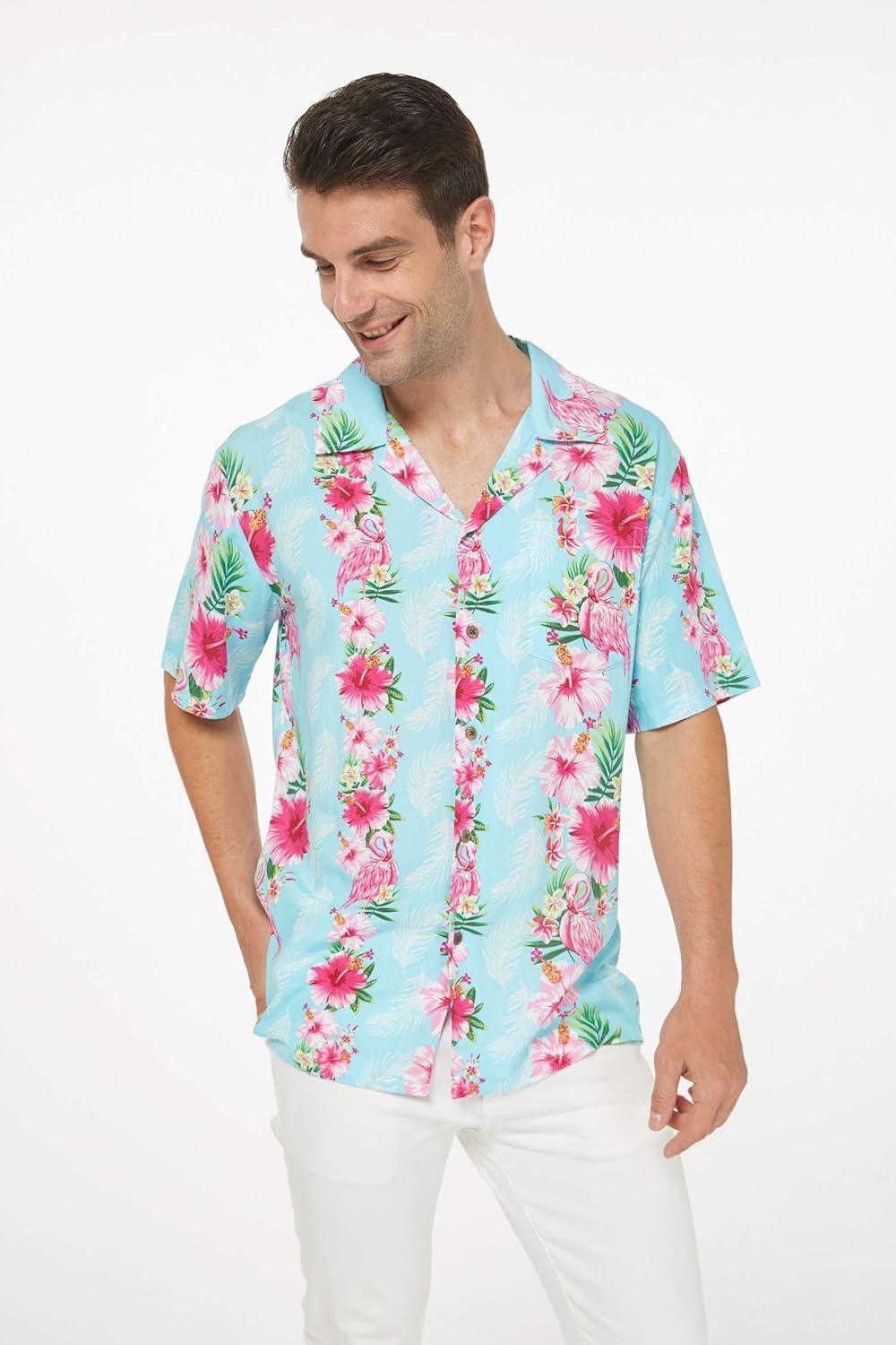 imageHawaii Hangover Mens Hawaiian Shirt Aloha Shirt Floral Edge in Assorted ColorsPink Turquoise Hibiscus Vine