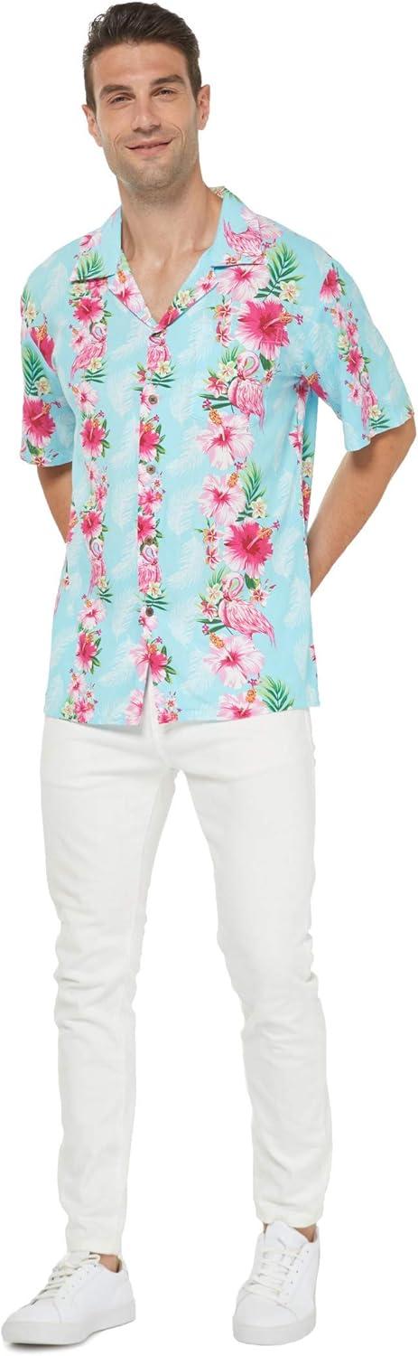 imageHawaii Hangover Mens Hawaiian Shirt Aloha Shirt Floral Edge in Assorted ColorsPink Turquoise Hibiscus Vine