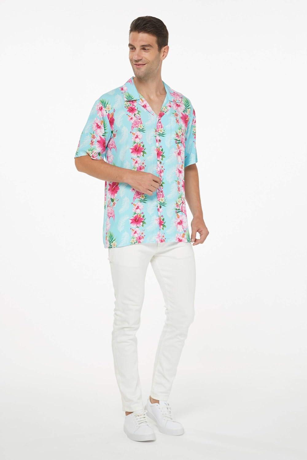 imageHawaii Hangover Mens Hawaiian Shirt Aloha Shirt Floral Edge in Assorted ColorsPink Turquoise Hibiscus Vine