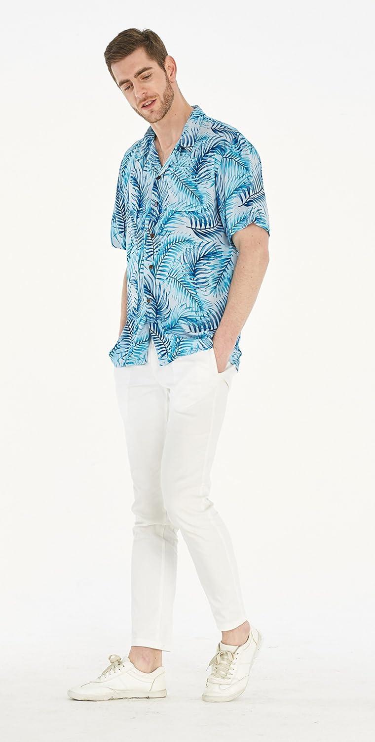 imageHawaii Hangover Mens Hawaiian Shirt Aloha Shirt Floral Edge in Assorted ColorsSimply Blue Leaves
