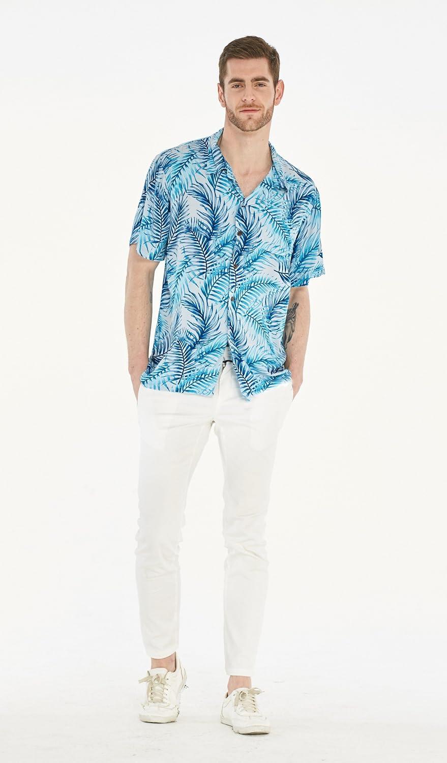 imageHawaii Hangover Mens Hawaiian Shirt Aloha Shirt Floral Edge in Assorted ColorsSimply Blue Leaves