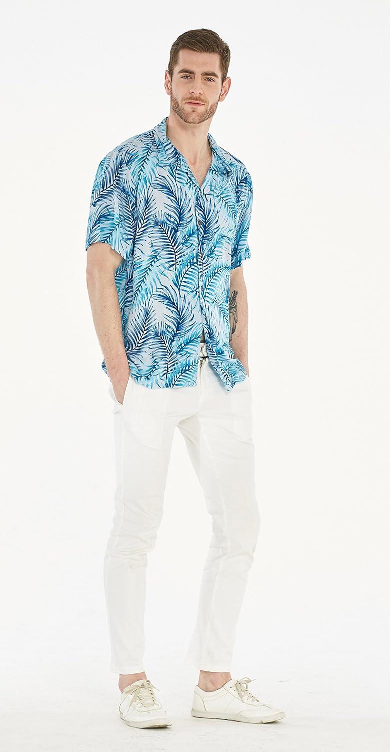 imageHawaii Hangover Mens Hawaiian Shirt Aloha Shirt Floral Edge in Assorted ColorsSimply Blue Leaves