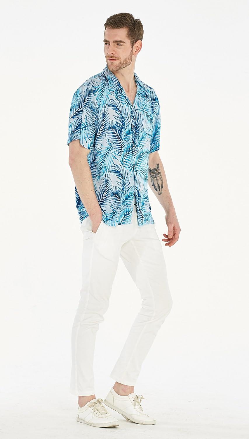 imageHawaii Hangover Mens Hawaiian Shirt Aloha Shirt Floral Edge in Assorted ColorsSimply Blue Leaves