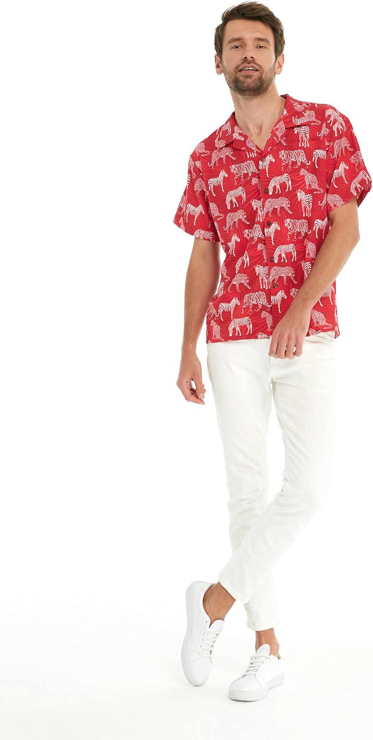 imageHawaii Hangover Mens Hawaiian Shirt Aloha Shirt Floral Edge in Assorted ColorsTropical Jungle Red