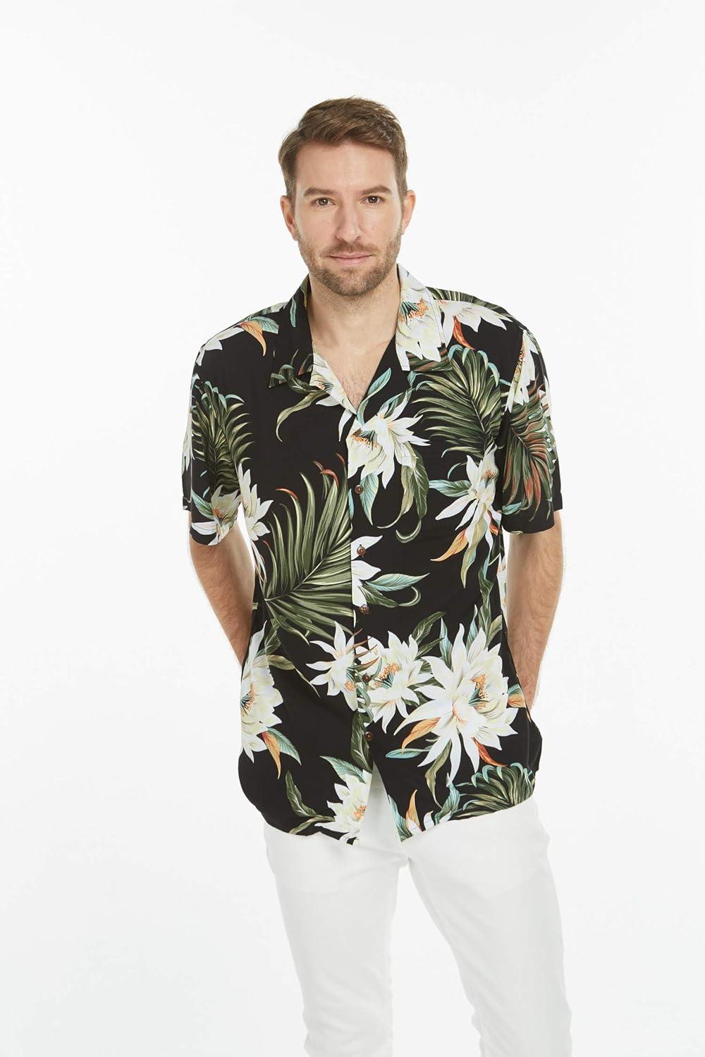 imageHawaii Hangover Mens Hawaiian Shirt Aloha Shirt Floral Edge in Assorted ColorsWispy Cereus Black