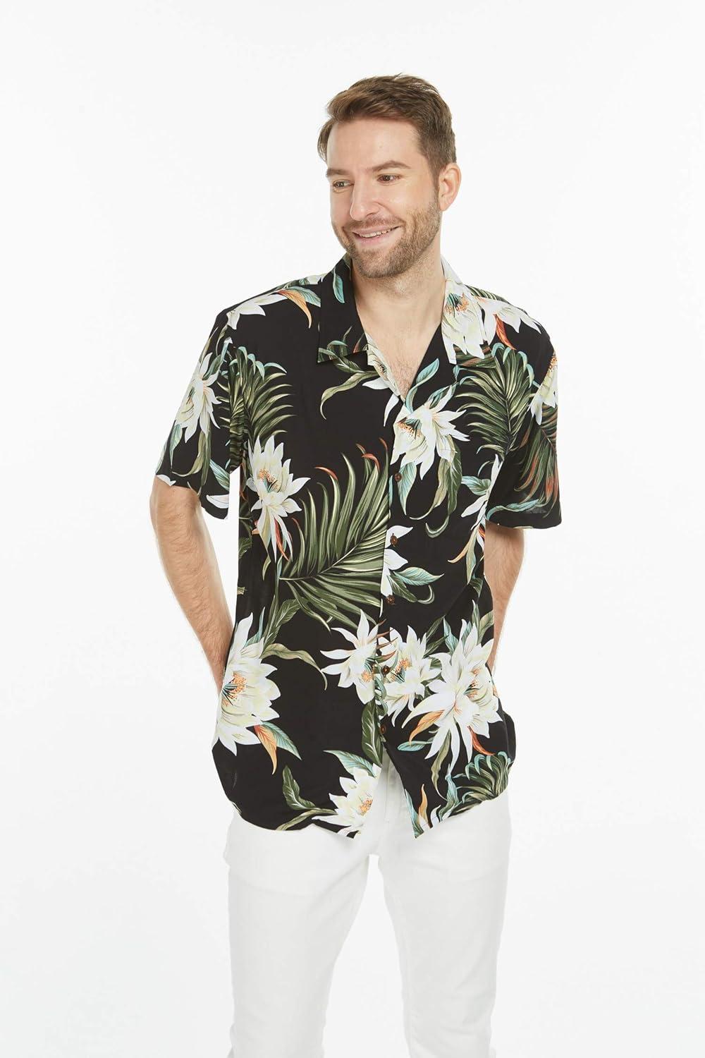 imageHawaii Hangover Mens Hawaiian Shirt Aloha Shirt Floral Edge in Assorted ColorsWispy Cereus Black