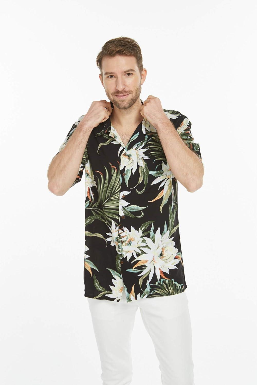 imageHawaii Hangover Mens Hawaiian Shirt Aloha Shirt Floral Edge in Assorted ColorsWispy Cereus Black