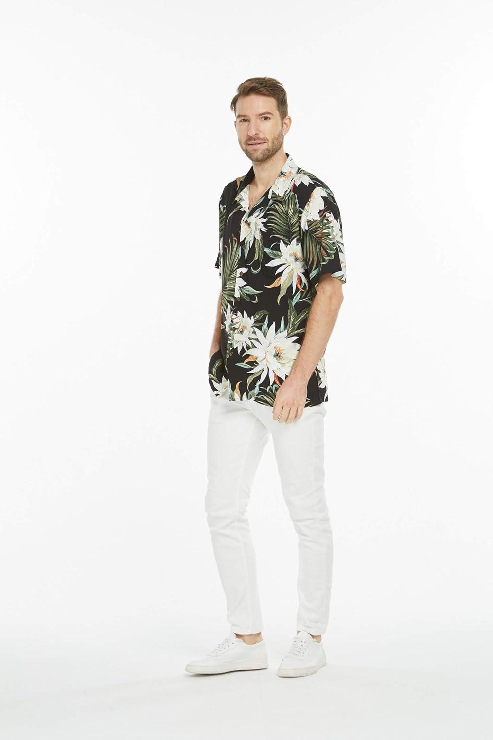 imageHawaii Hangover Mens Hawaiian Shirt Aloha Shirt Floral Edge in Assorted ColorsWispy Cereus Black