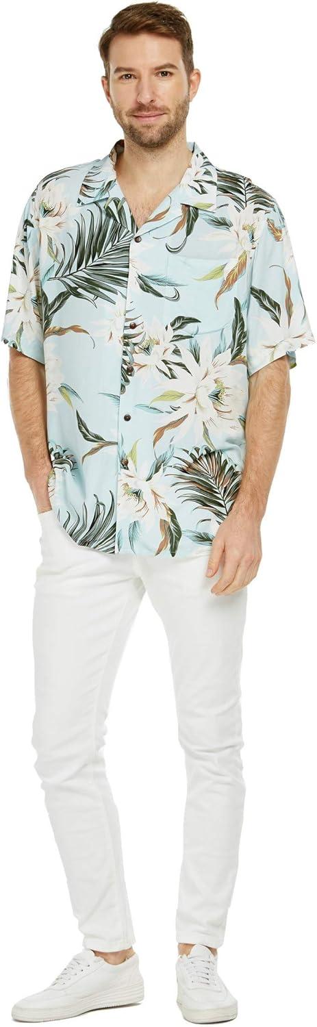 imageHawaii Hangover Mens Hawaiian Shirt Aloha Shirt Floral Edge in Assorted ColorsWispy Cereus Light Blue