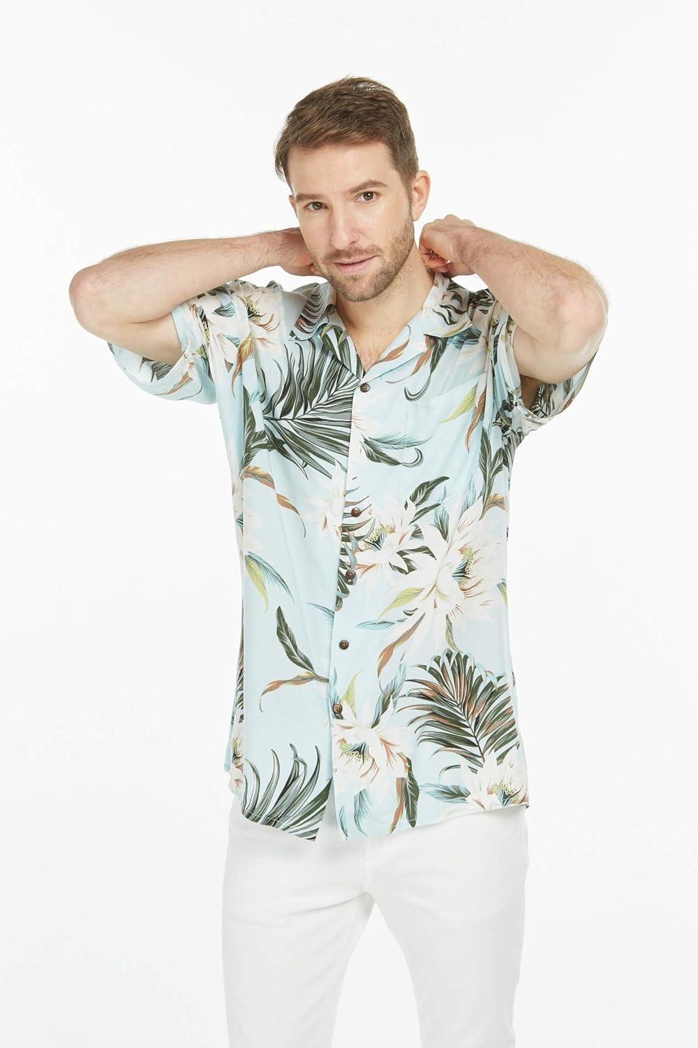 imageHawaii Hangover Mens Hawaiian Shirt Aloha Shirt Floral Edge in Assorted ColorsWispy Cereus Light Blue