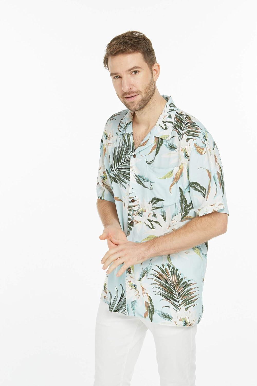 imageHawaii Hangover Mens Hawaiian Shirt Aloha Shirt Floral Edge in Assorted ColorsWispy Cereus Light Blue