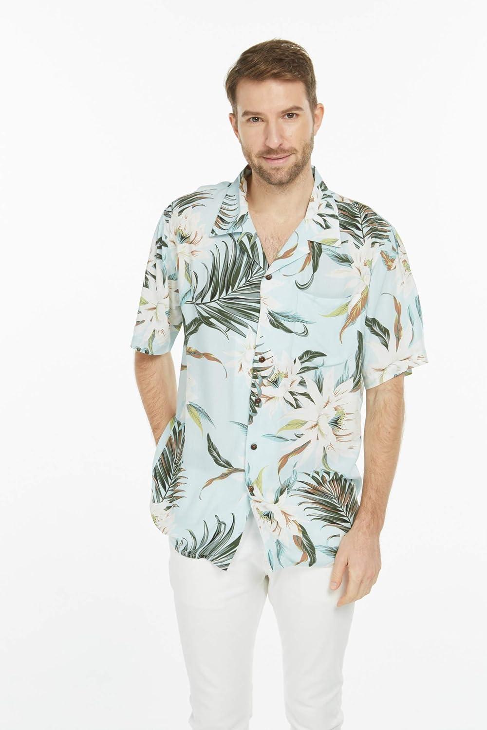 imageHawaii Hangover Mens Hawaiian Shirt Aloha Shirt Floral Edge in Assorted ColorsWispy Cereus Light Blue