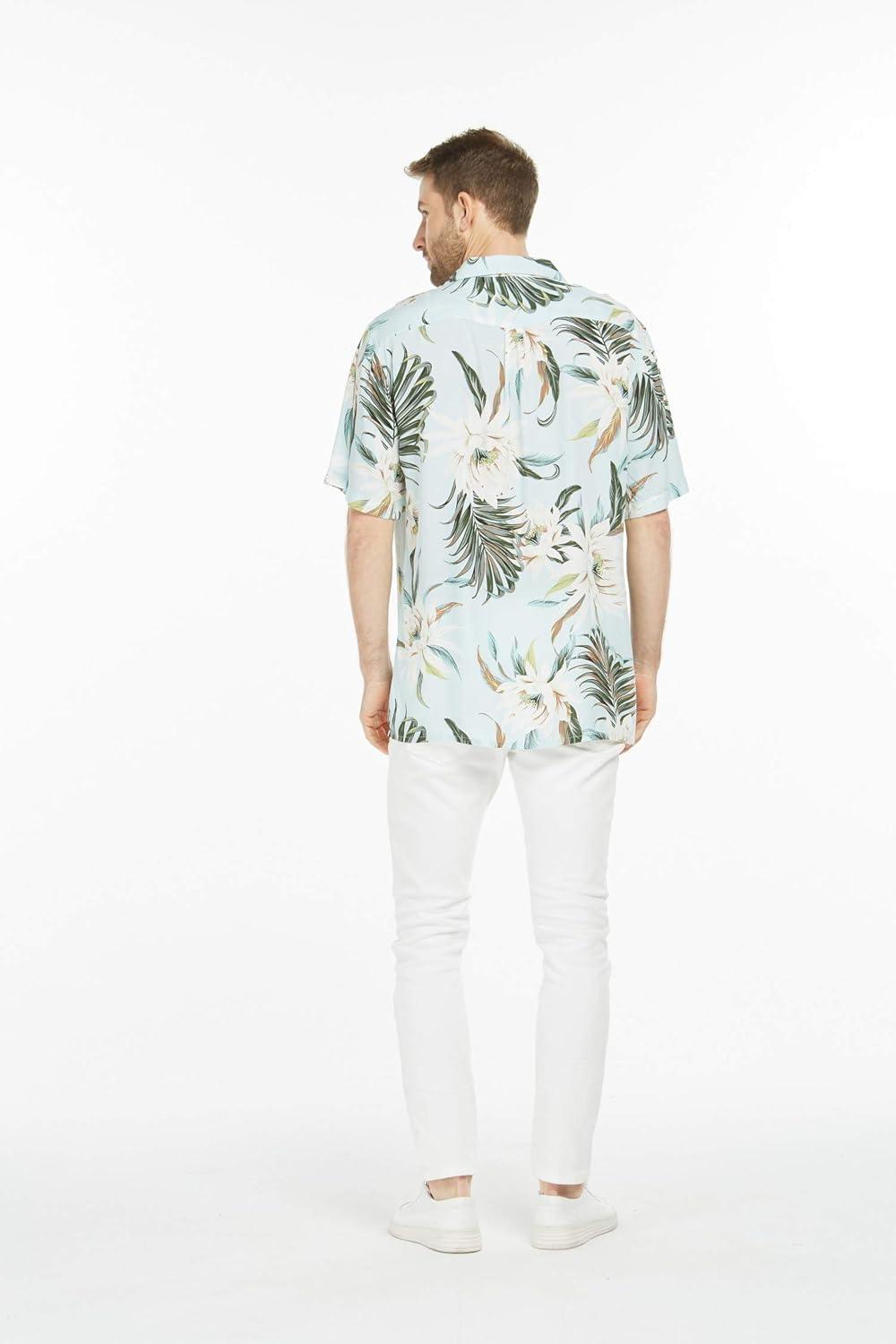 imageHawaii Hangover Mens Hawaiian Shirt Aloha Shirt Floral Edge in Assorted ColorsWispy Cereus Light Blue